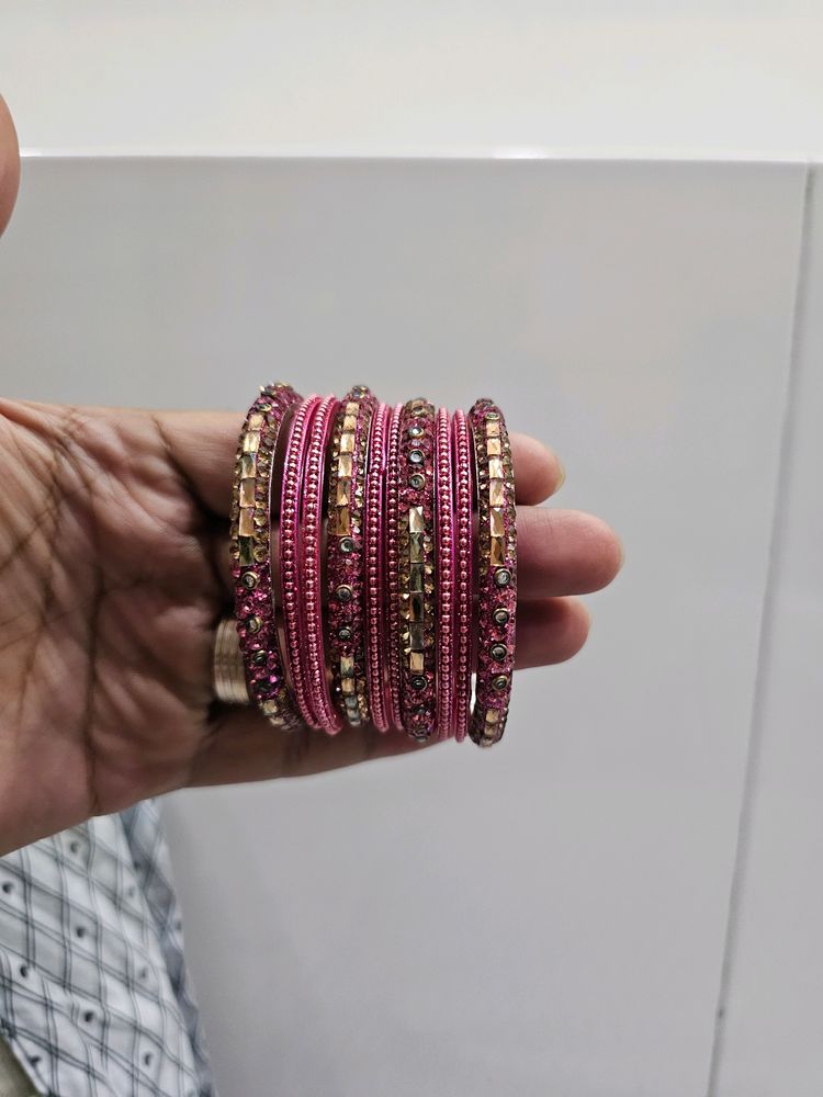 Pink Metal Bangles Set