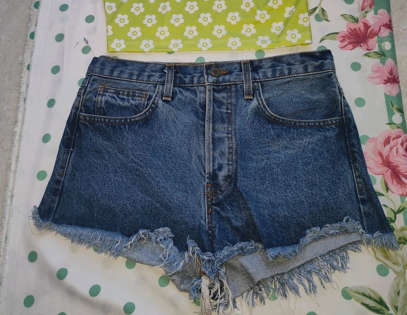 Denim Shorts With Ribbed Details