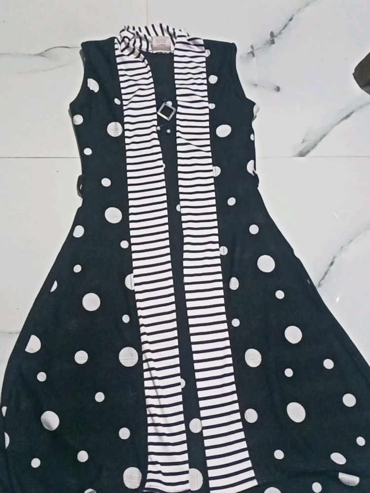 Women Fit And  Flare Blck&White Dress