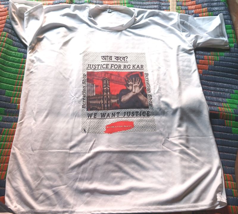 Men Regular Fit White Tshirt Justice For RG KAR