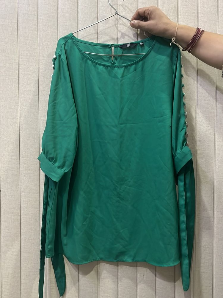 Pearl Studded Sleeves Green Top