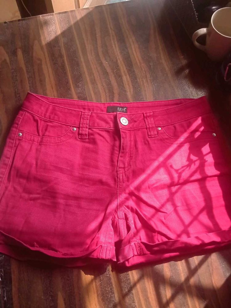 Maroon Res Colour Denim Shorts