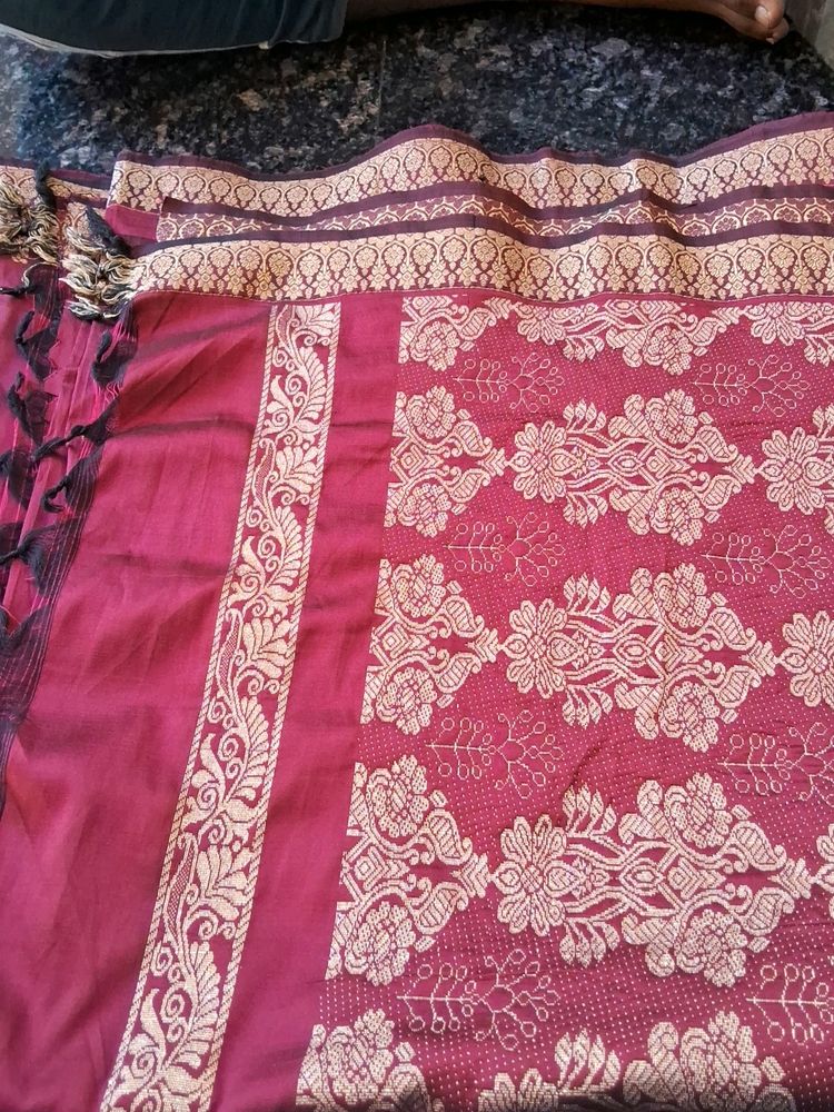 New Poly Silk Saree, Red-brown Mixed Colour