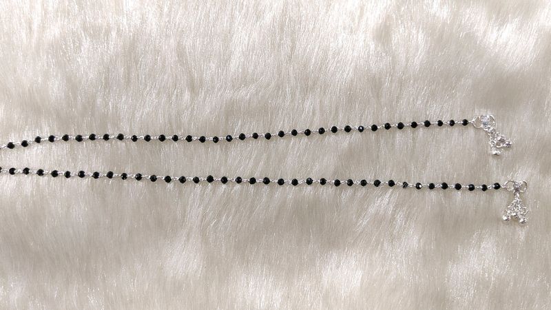 Silver Black Moti Anklets