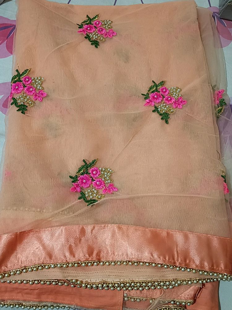 Peach Colour Net Saree