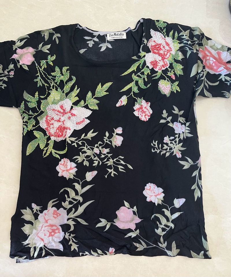 Floral Print Beautiful Black Top