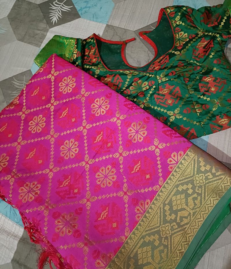 Chanderi Silk Saree With Blouse