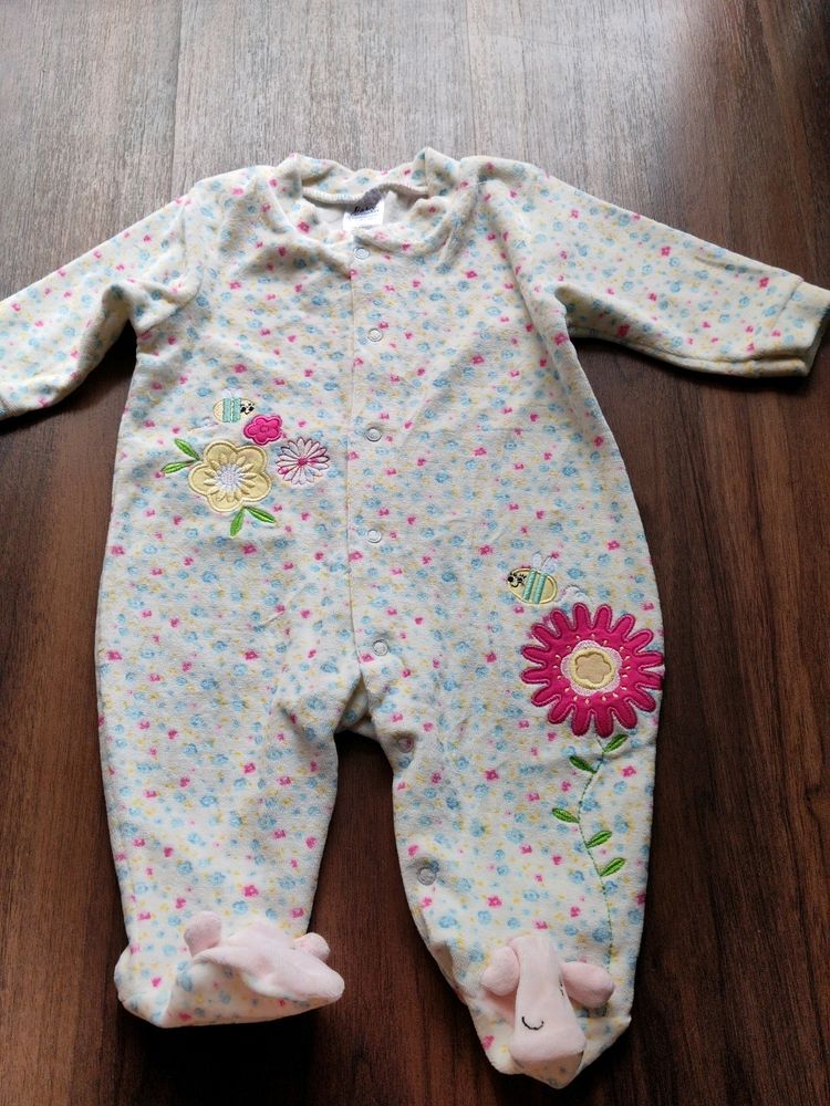 New Velvet Embroidered Onesie For Babies 3-6 Month