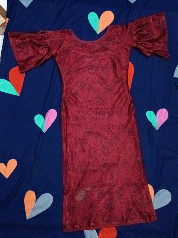 Beautiful Ruffled Sleeves Red Maroon Kurta