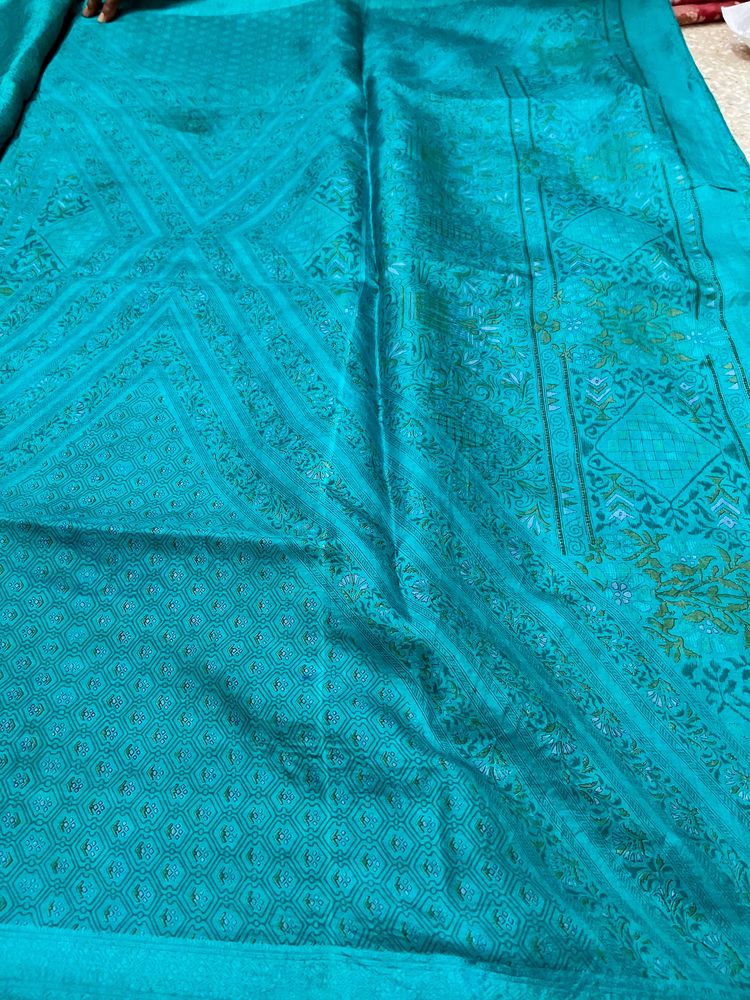 Beautiful Sea green printed silk saree