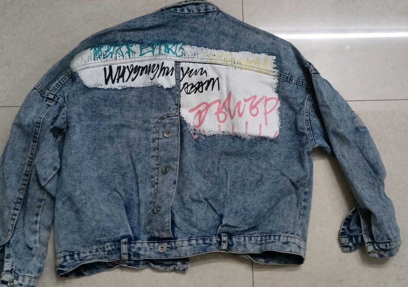 Printed Distress Denim Jacket