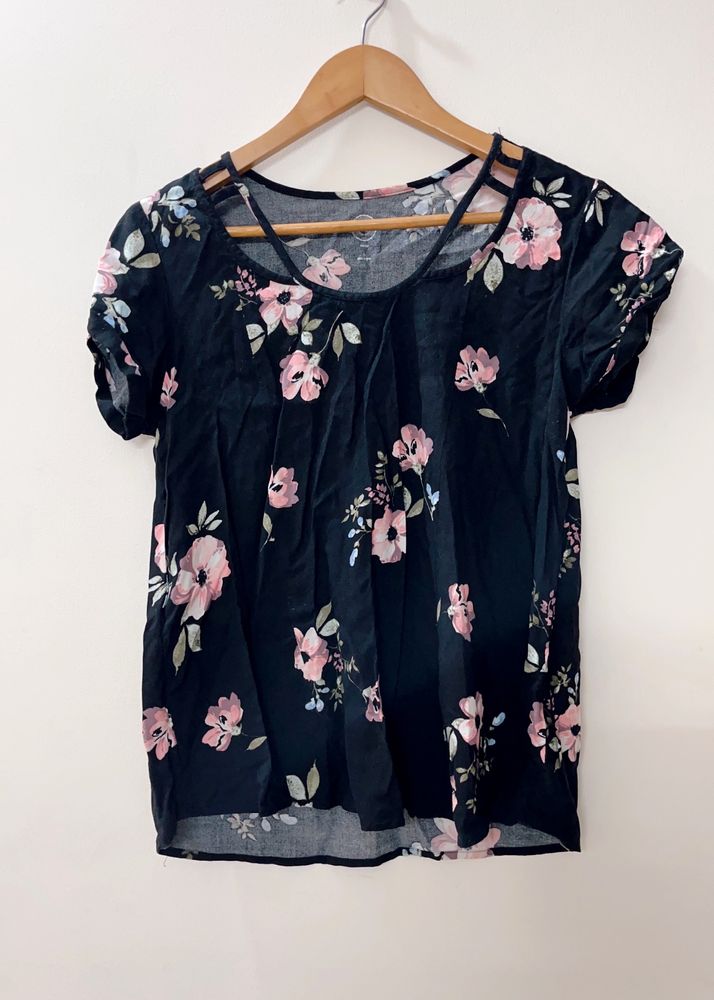 Black Floral Printed Top