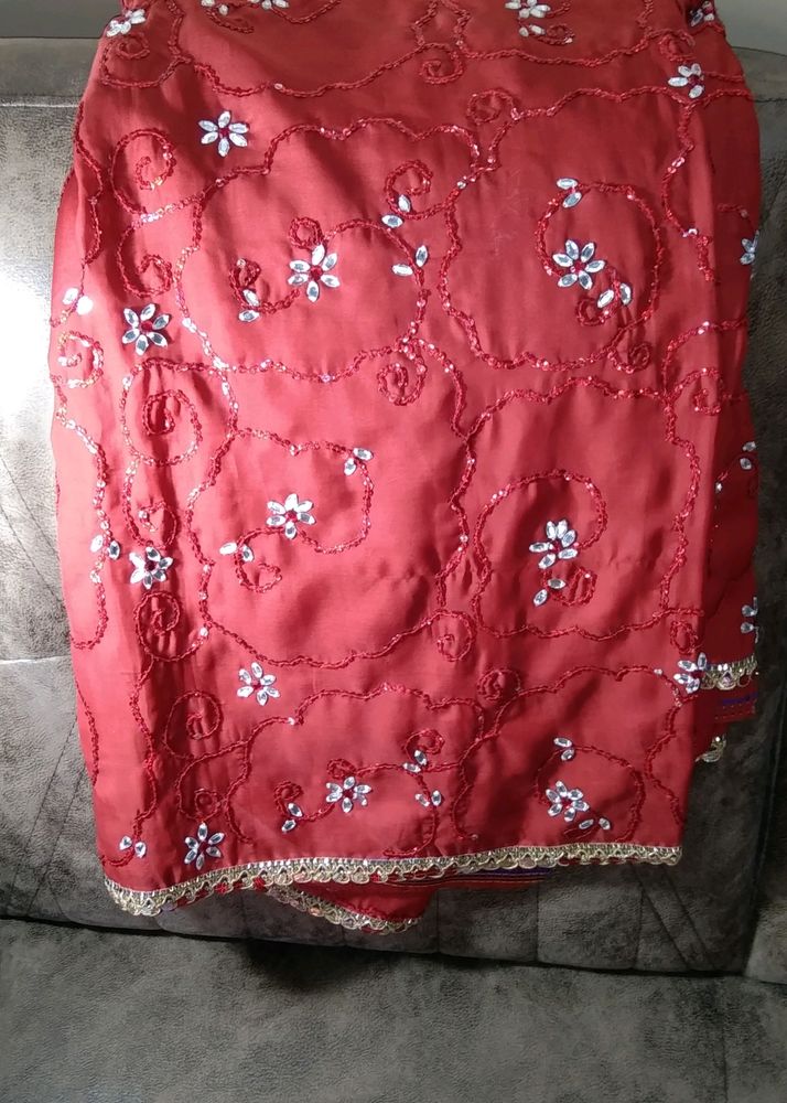 heavy hand work synthetic saree