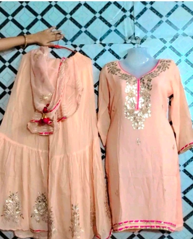 Peach Colour Sharara Suit Set