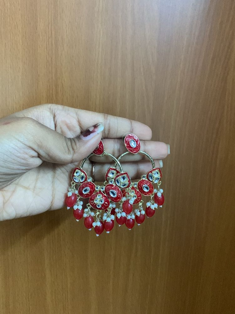 Red Meenakari Drop Earrings