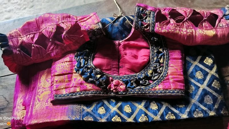 Beautiful Pink And Navy Blue Banarasi Saree