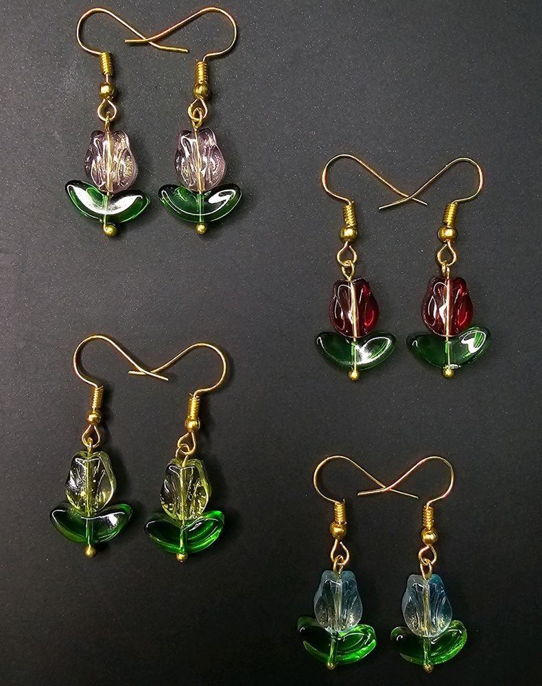 Tulip Glass Beads Earrings Set Of 4🌷