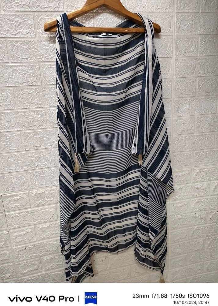 Blue And White Strip Beachwear Shrug