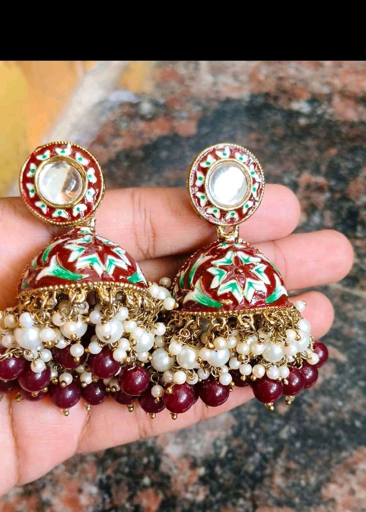 Maroon Meenakari Chandbalis