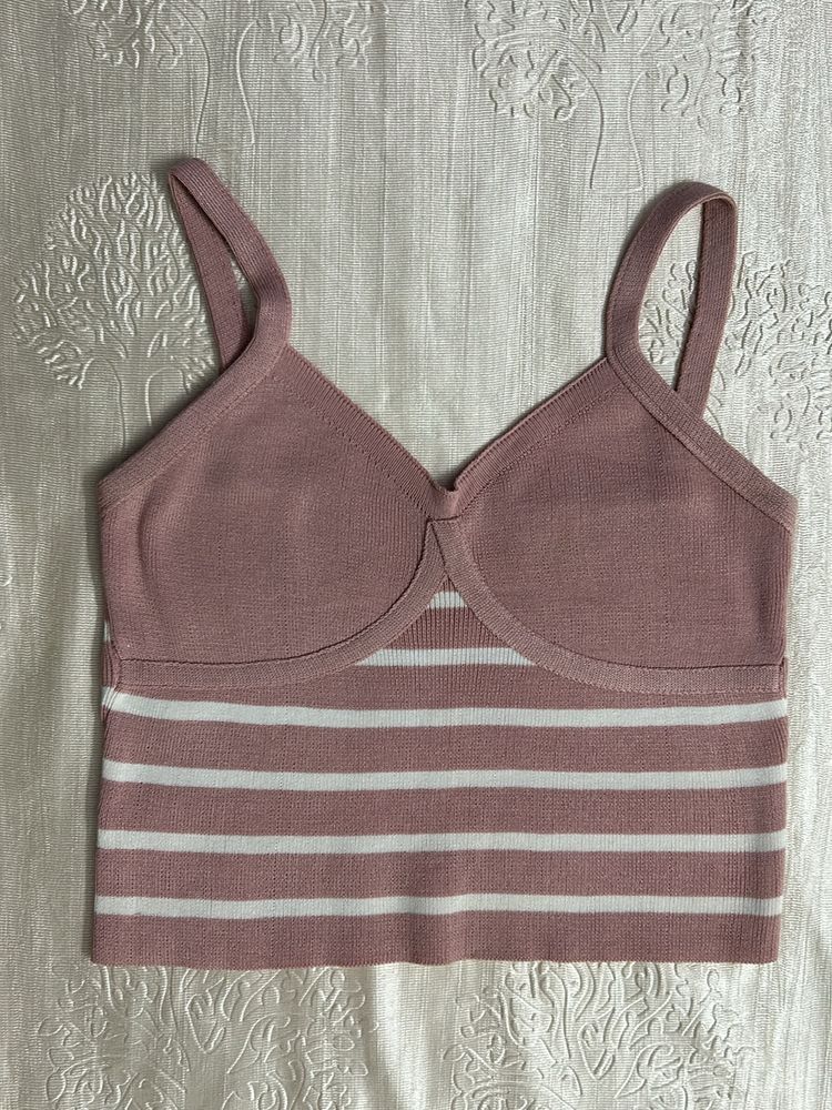 Pink-white Striped Crop Top