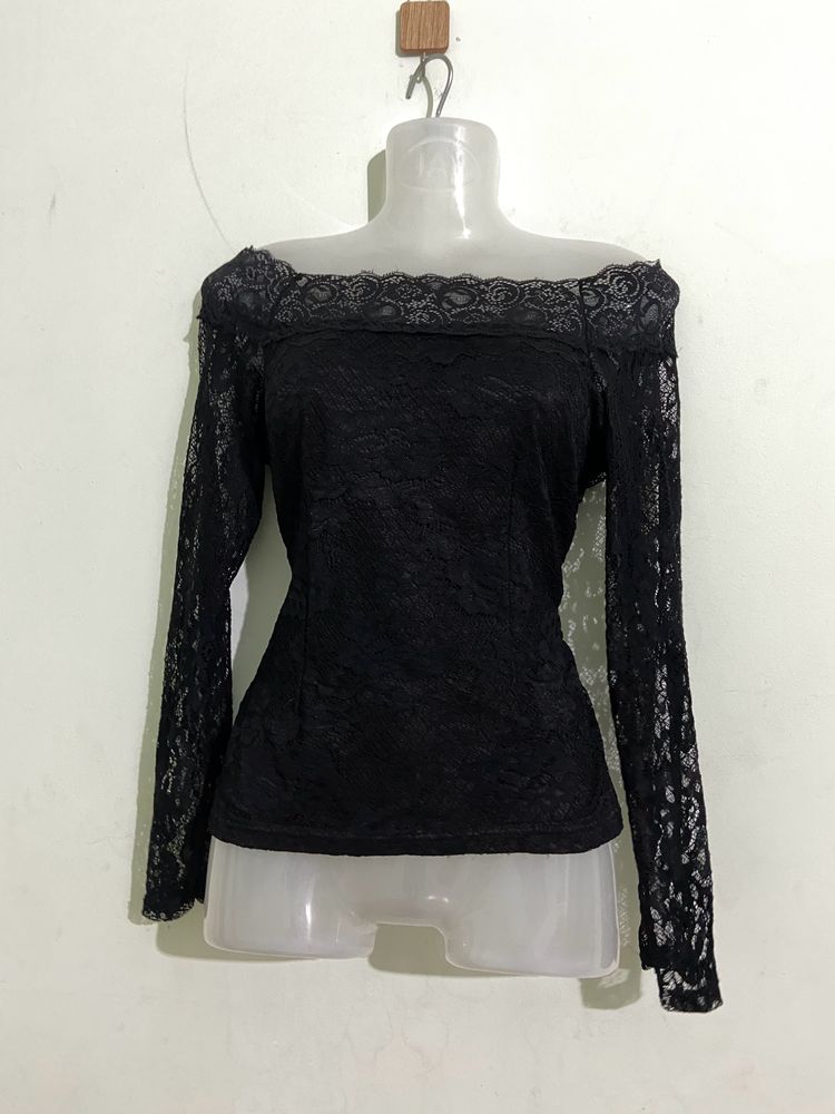 Black Lace Off Shoulder Top