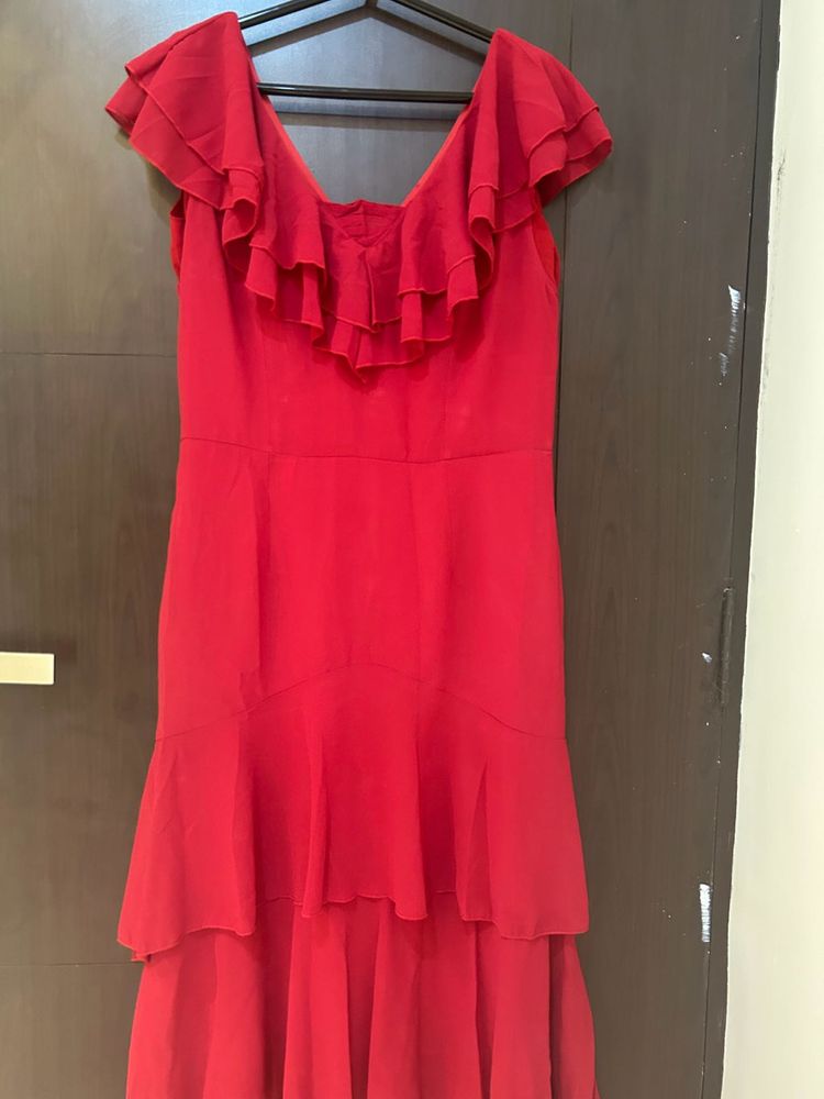 Red Long Frill Dress