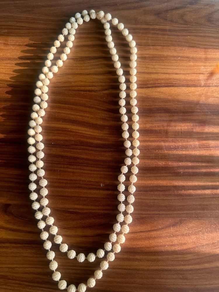 White Double Chain Beaded Necklace