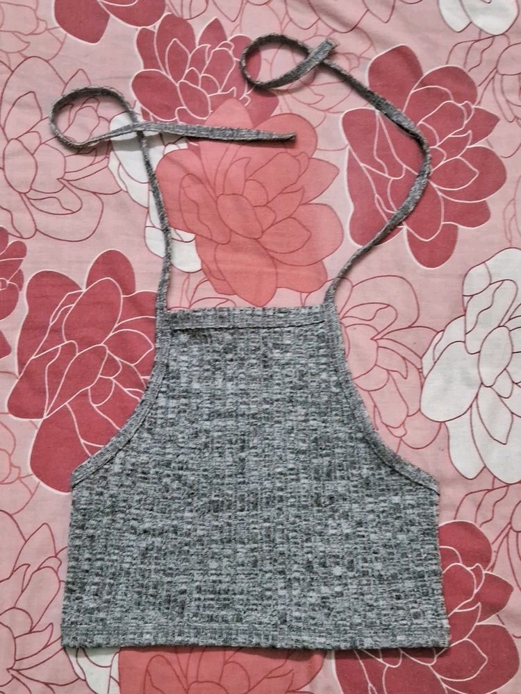 Grey Halter Neck Tie Up Top