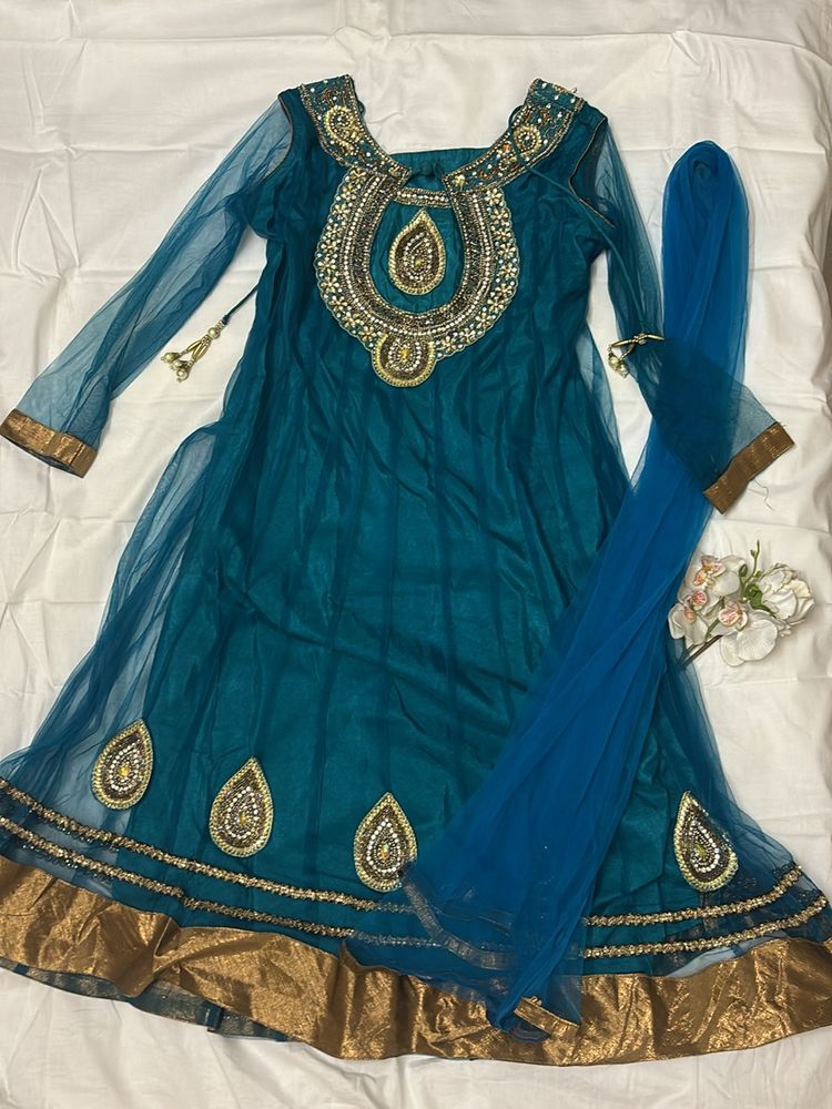 Aqua Blue Suit Set with Dupatta