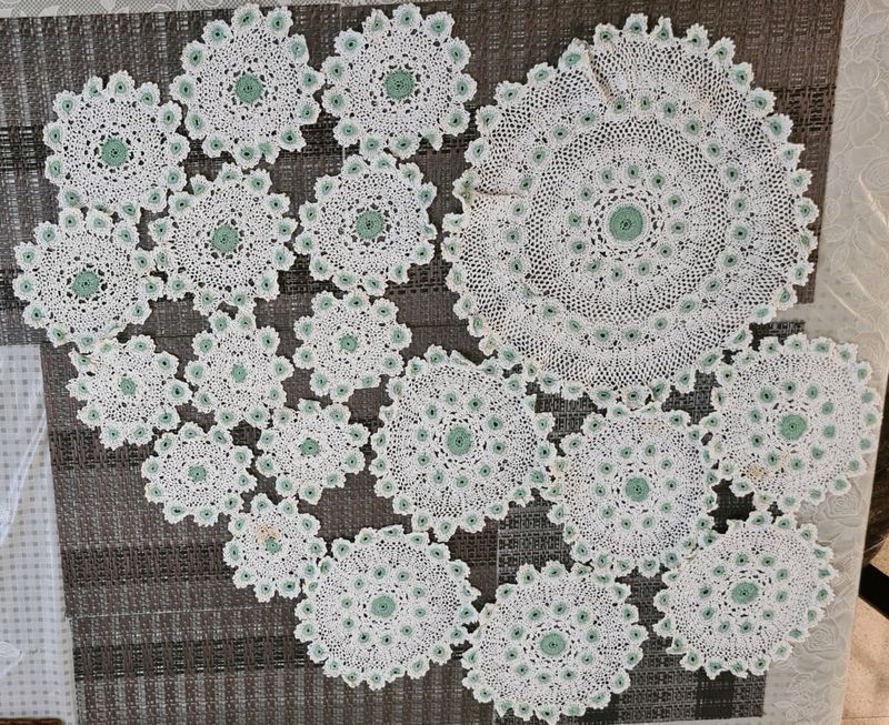 Set of 19 handmade lacy crochet mats