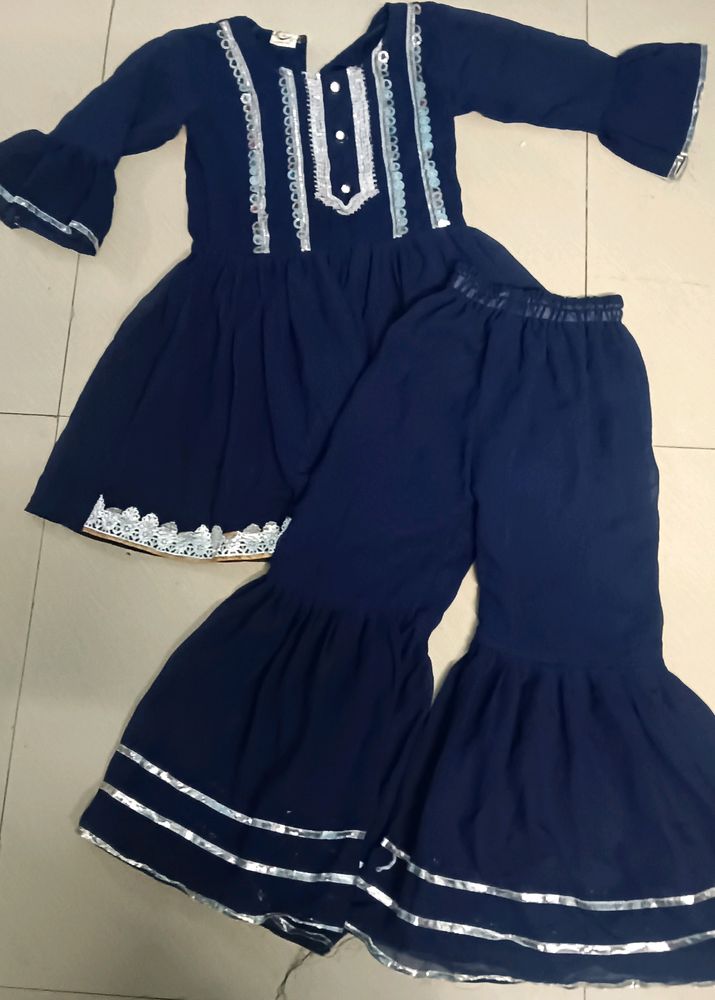 Navy Blue Sharara Set For Girls