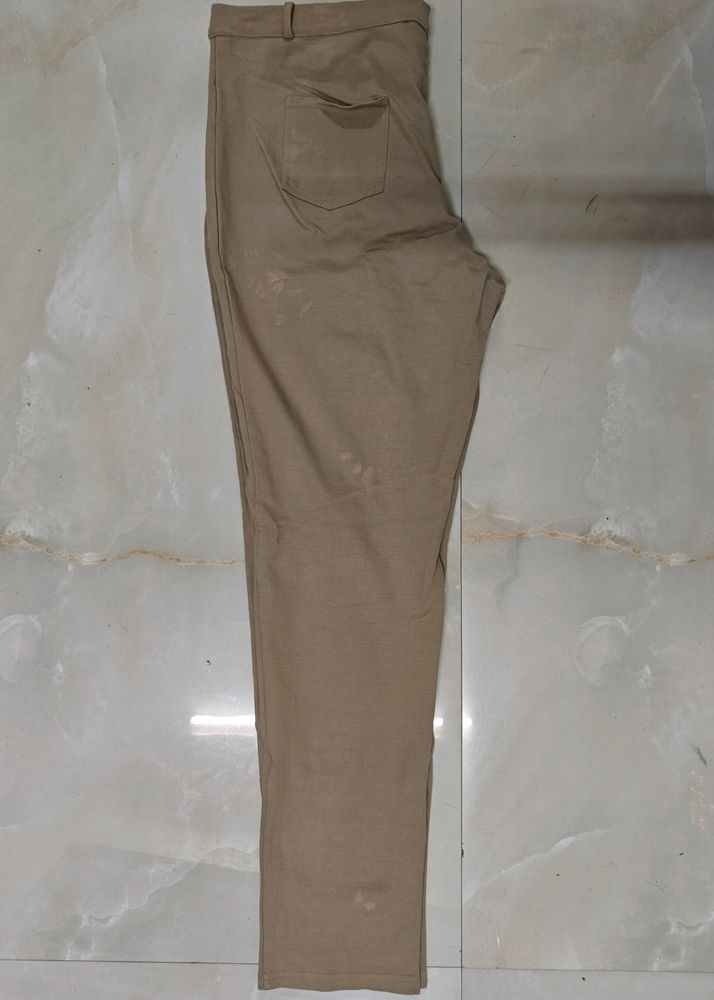 AND Straight Fit Tan Formal Trousers