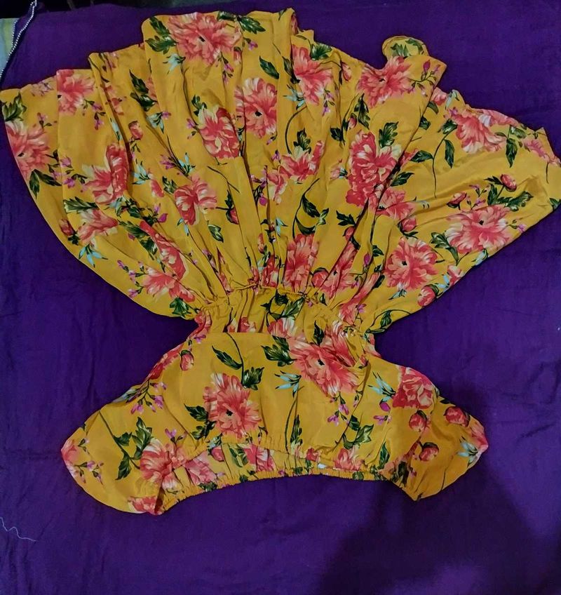 Yellow Printed Beautiful  Frock Top  . No Used