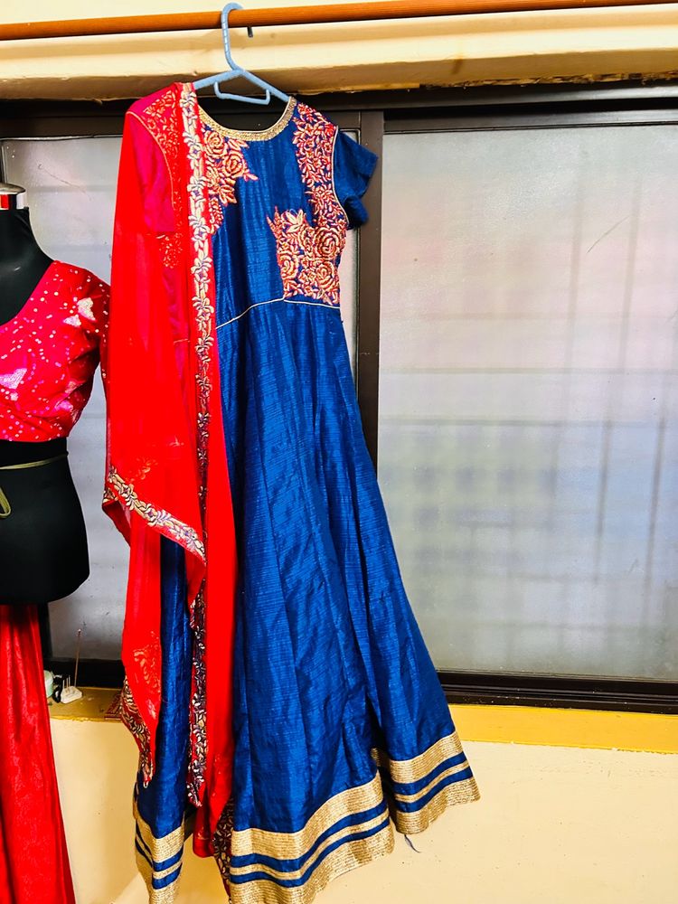 Navy blue gown with dupatta