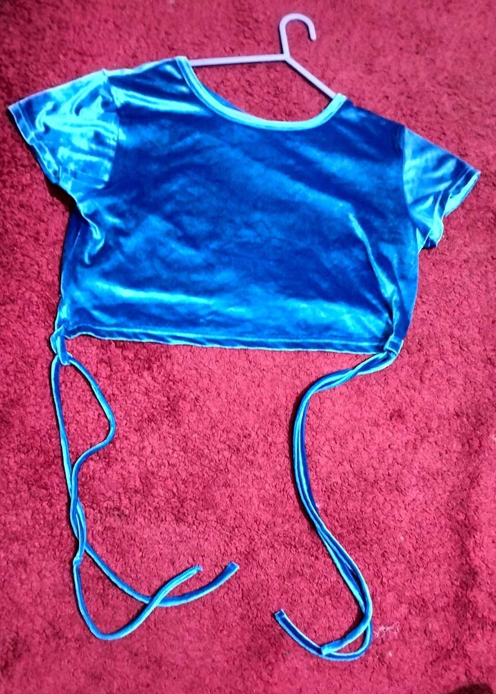 Blue ,Velvet Stretchable Party Wear Crop Top