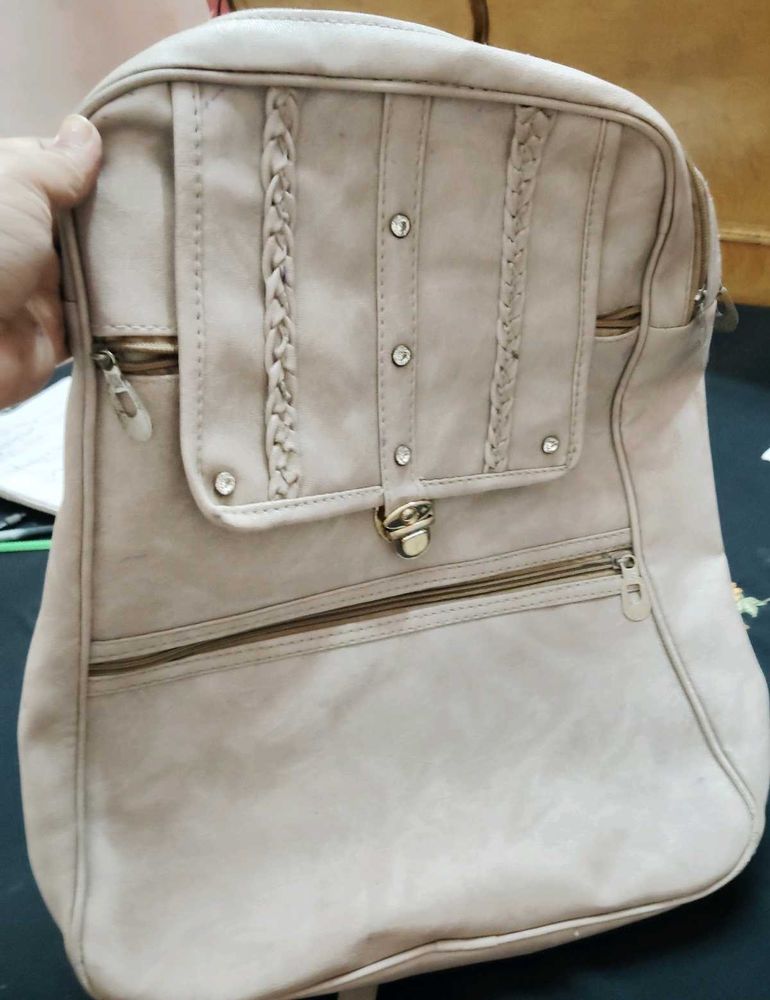 Beige Colour Leather Backpack