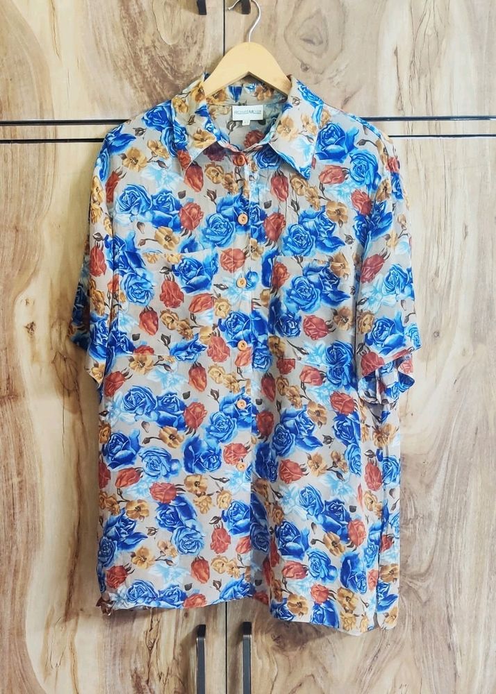 Tan Colour Floral Print Shirt Size-44