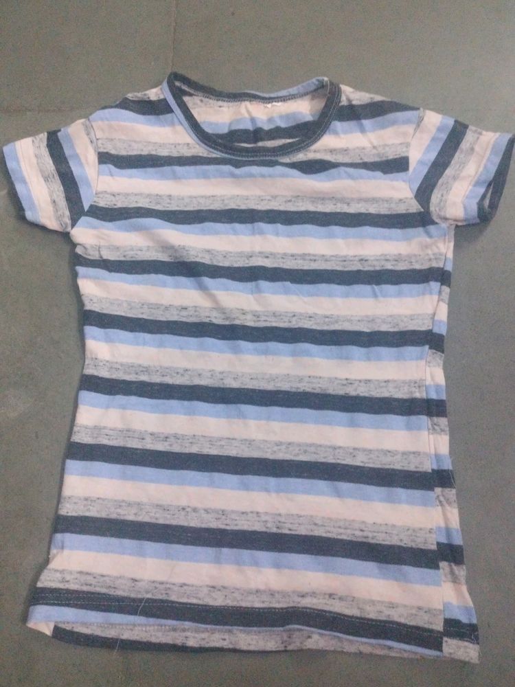 Black White Silver Blue Stripe Top