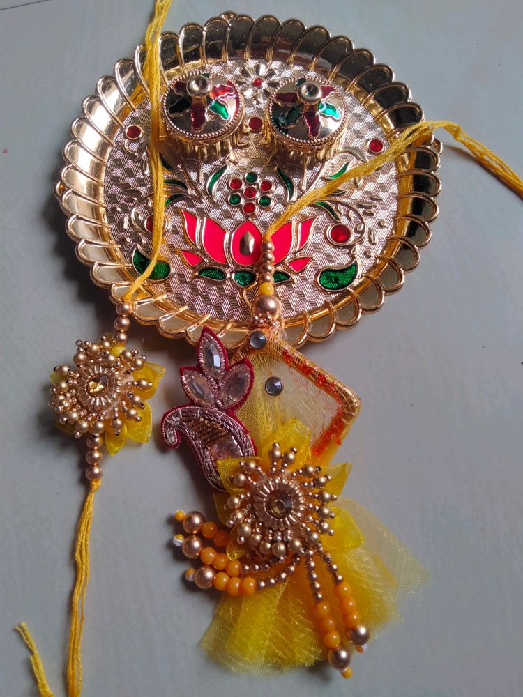 Jaipuri Design Rakhi and lumba set with Roli