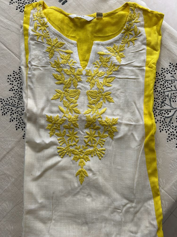 White And Lemon yellow Kurti