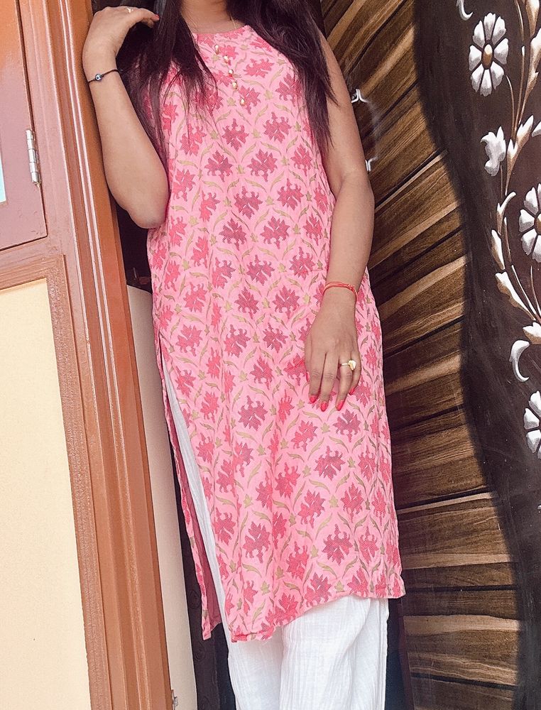 Pink Long Kurta Sleeveless