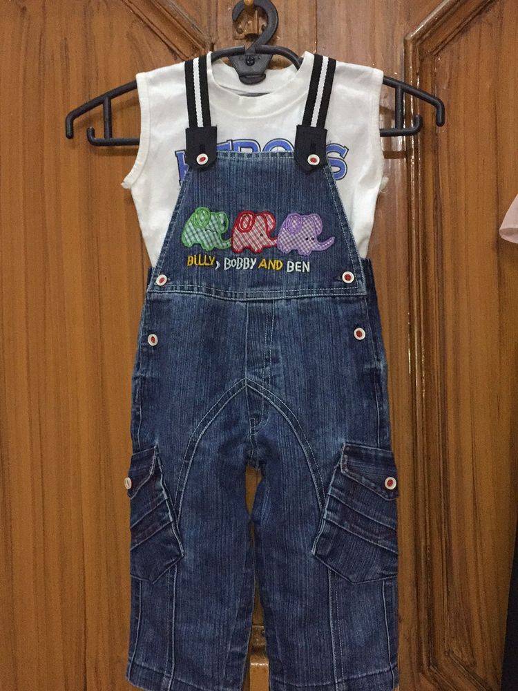 Denim Baba Suit With White Tshirt