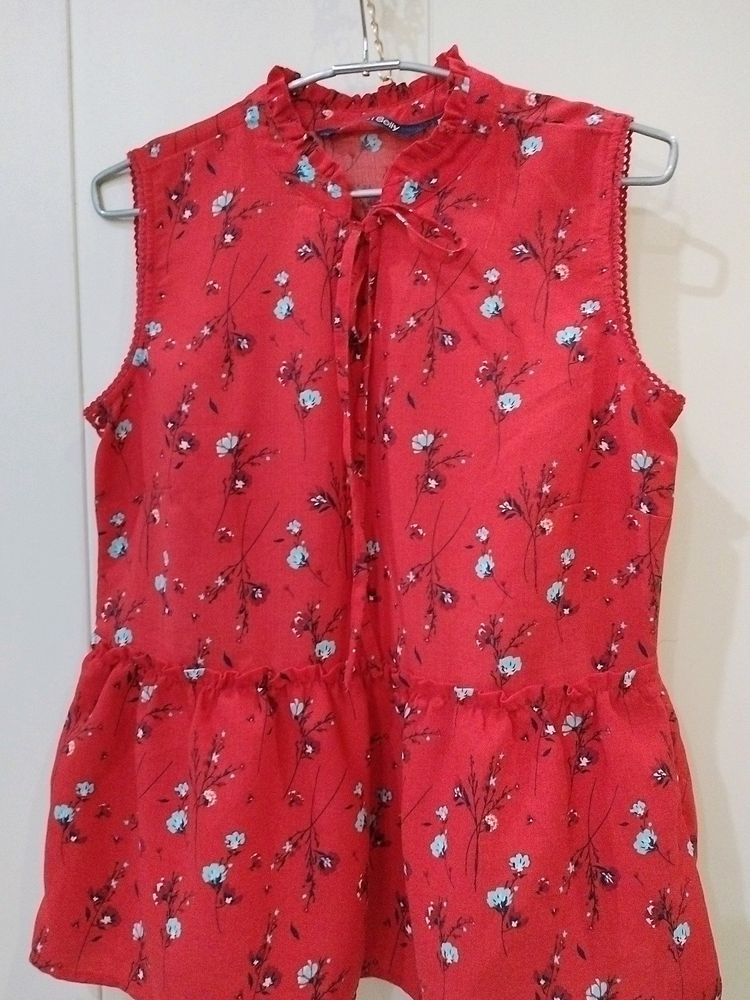 Allen Solly Floral Ruffled Red Top