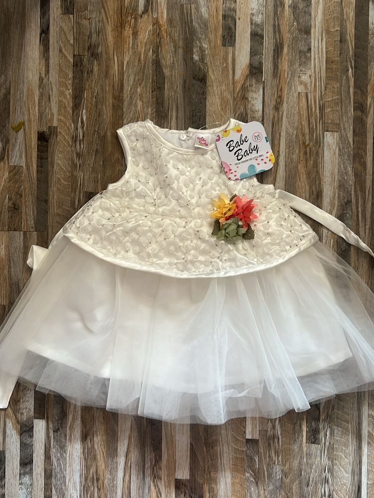 Frill Party Wear White Baby Girl Frock