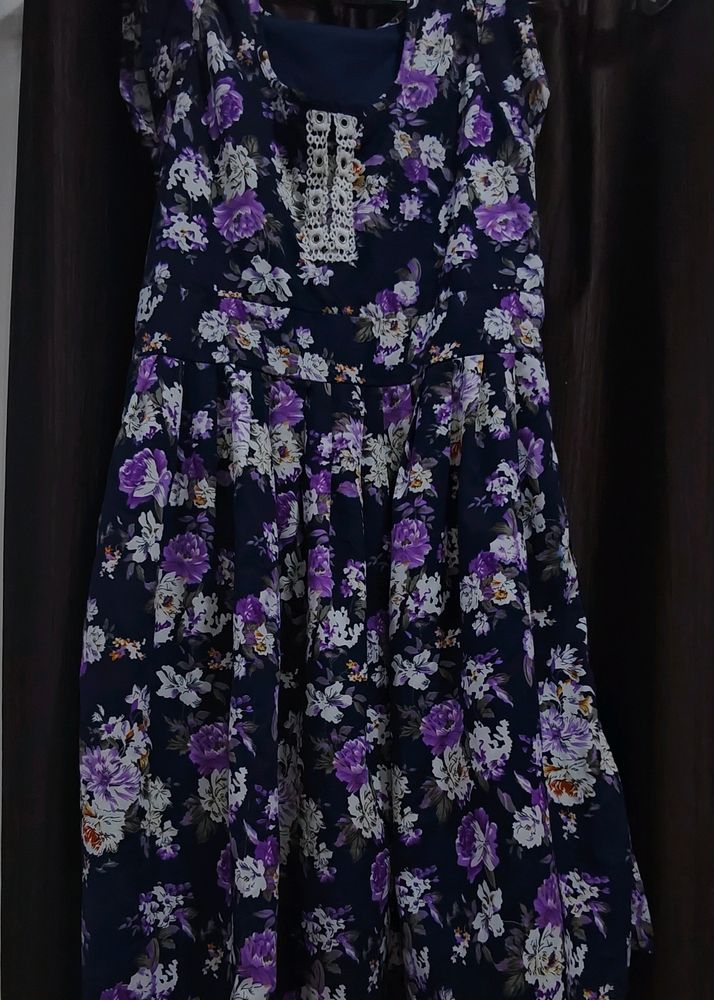 Lavender Colour Floral Midi Dress