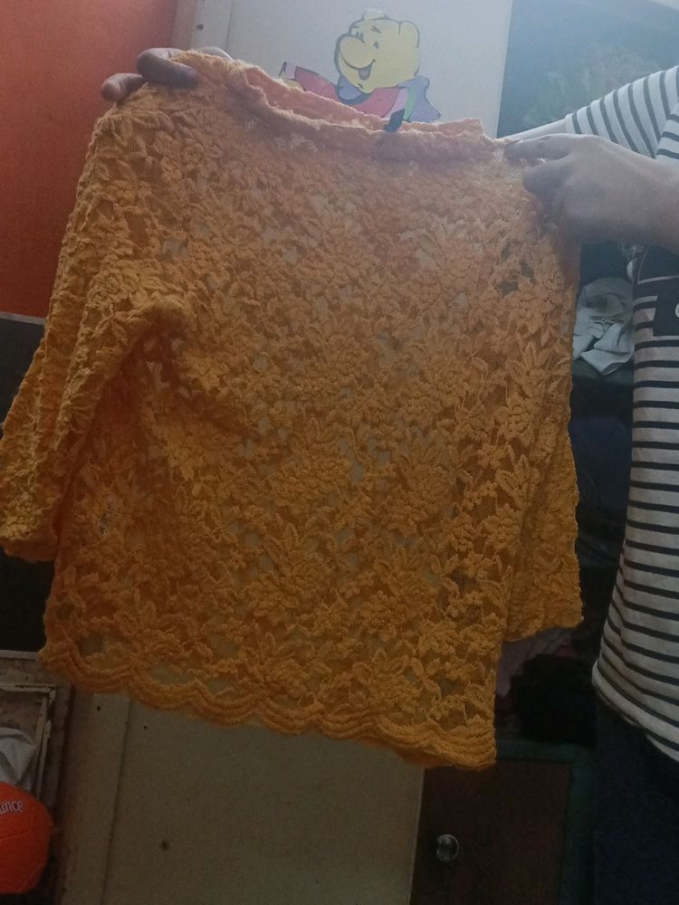 Mustard Yellow Net Top