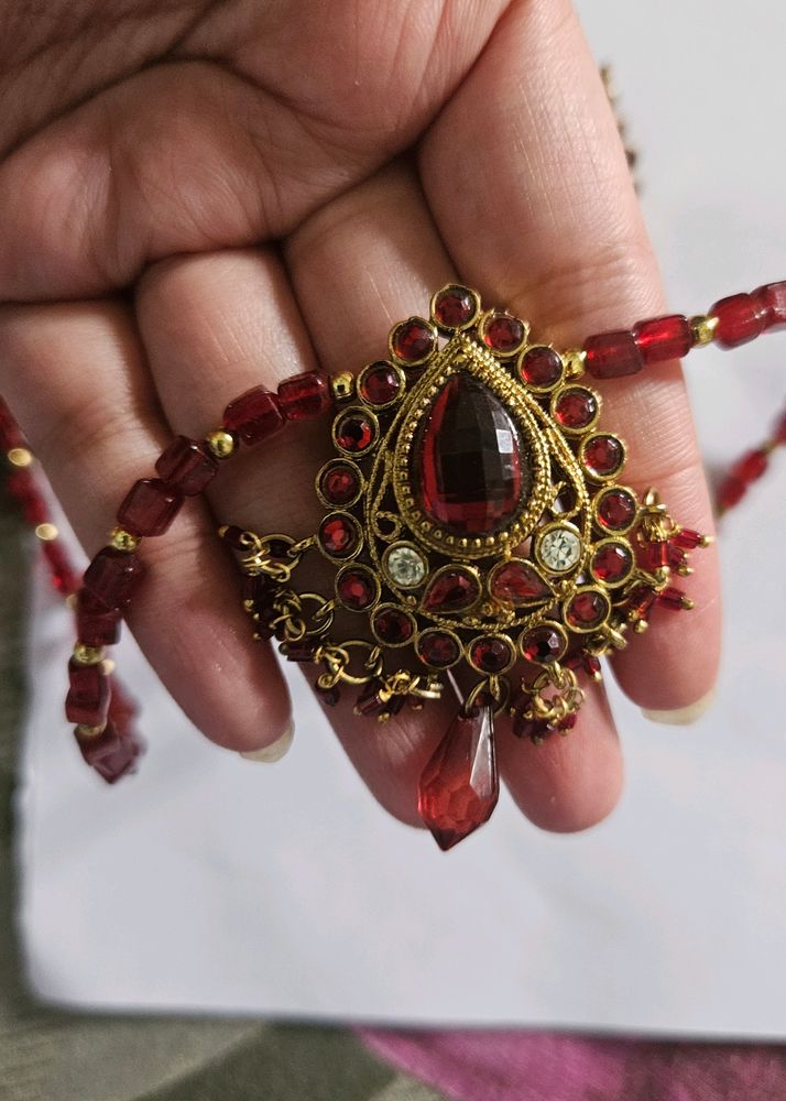 Ethnic Red Jewellery Set With Earrings