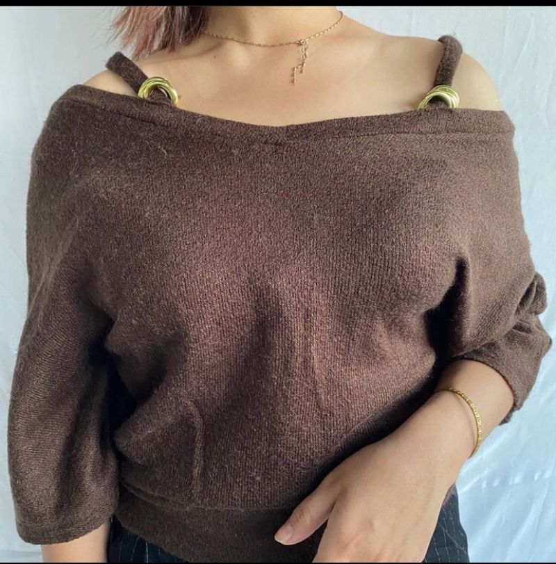 Women Off Shoulder Top In Brown