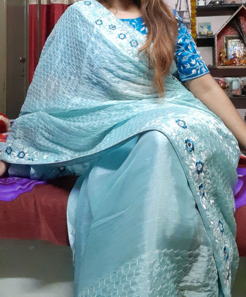 Sky Blue Saree 🔥🔥