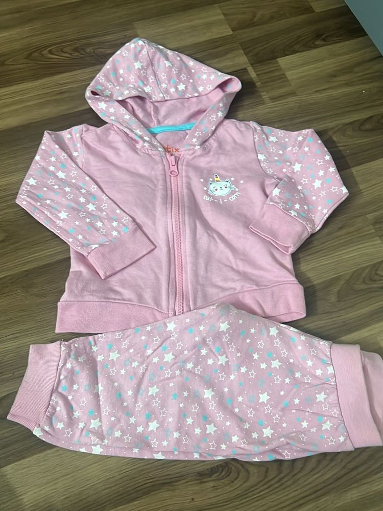 Pink Stars Hoodie Pant Set- Cotton